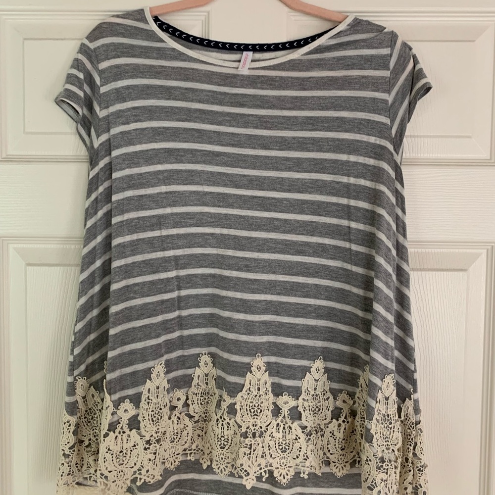 Striped and embroidered hem Xhilaration top